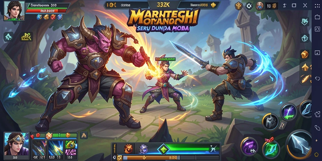 Screenshot gameplay 33ZK menampilkan pertarungan epik antar karakter MOBA.