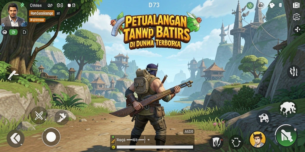 Tangkapan layar gameplay D73 menunjukkan eksplorasi suasana dunia terbuka yang menakjubkan.