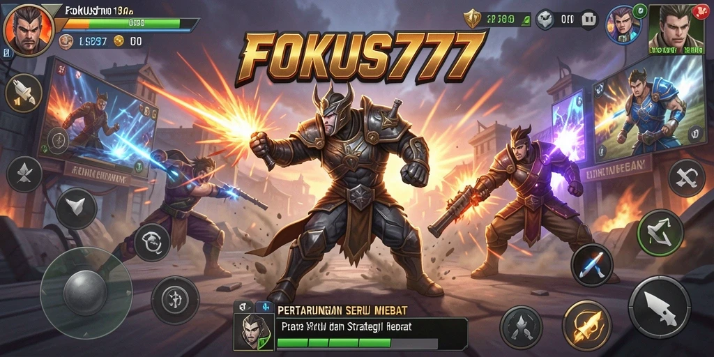 Tampilan gameplay FOKUS777 menampilkan pertarungan seru antara berbagai karakter.