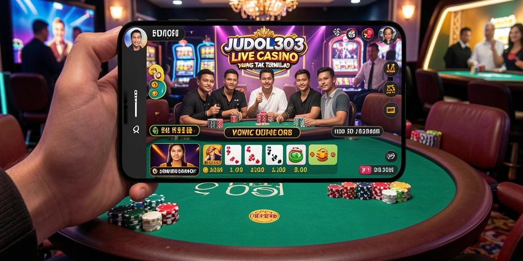 Screenshot gameplay JUDOL303 menampilkan dealer profesional dalam suasana Live Casino yang mendebarkan.