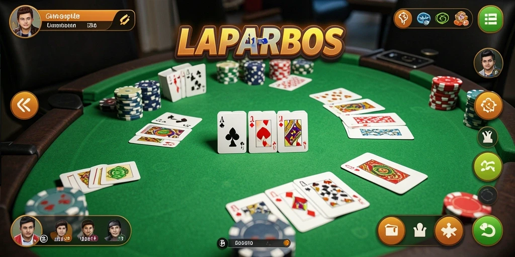 Screenshot gameplay LAPARBOS dengan suasana permainan Gaple yang seru.