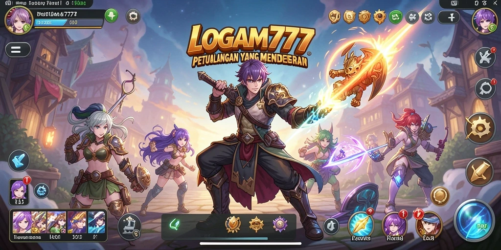 Screenshot utama LOGAM777 menampilkan aksi seru dengan karakter-karakter anime.