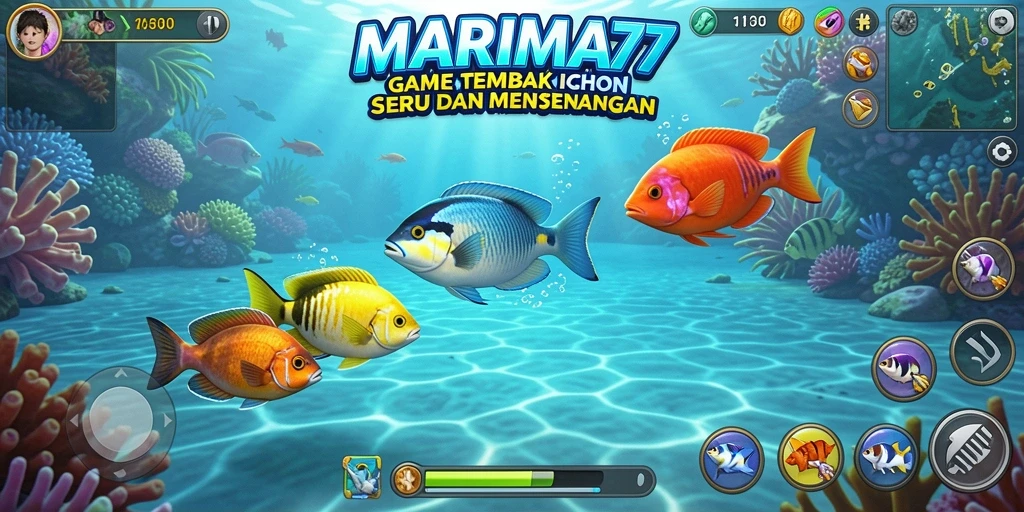 Tampilan menarik dari gameplay Tembak Ikan MARIMA77 dengan efek visual yang hidup.