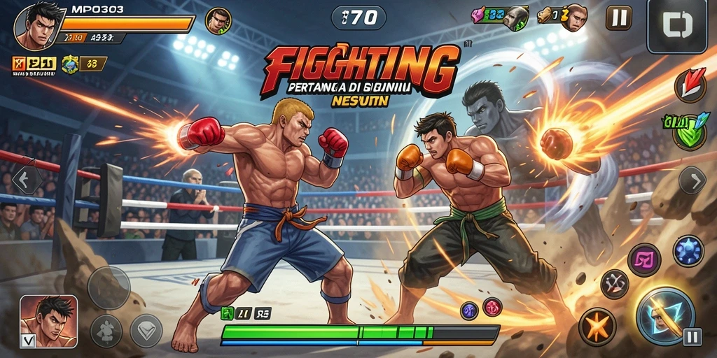 Screenshot gameplay menunjukkan aksi bertarung yang intens di MPO303.