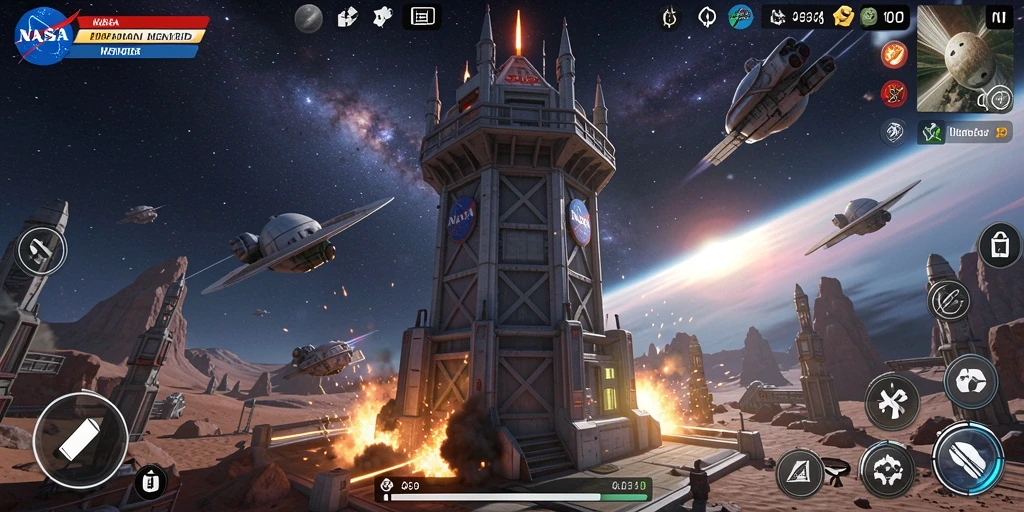Tampilan gameplay menegangkan di NASA4D saat mempertahankan markas.
